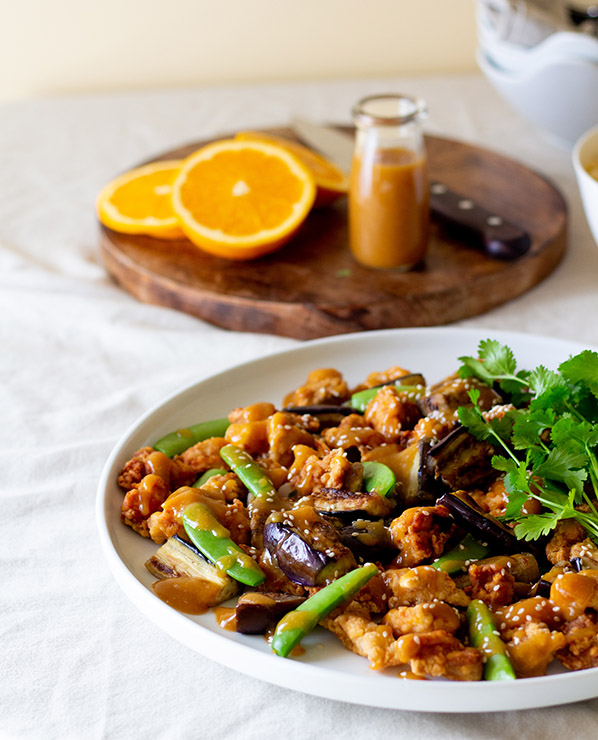 Crispy Chicken with Orange Miso Sauce 